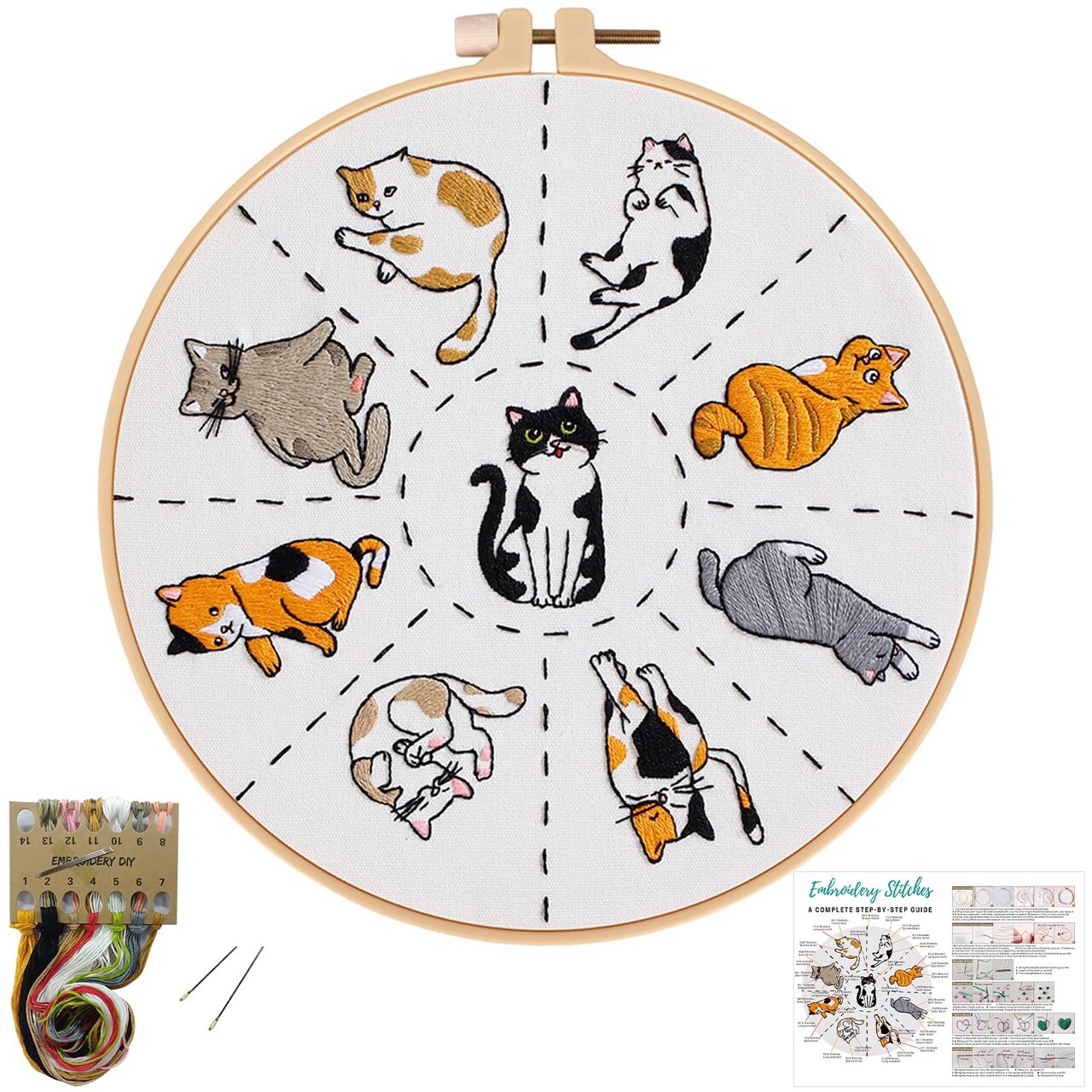 Louise Maelys Cats Embroidery Kits for Beginners with Cute Animals Pattern,Adults Starter Cross Stitch Kit DIY Needlepoint